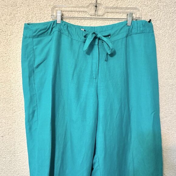 Ashley Stewart Linen Blend Boho Pants Pockets WideLeg  Sea Green Womens 22W - Picture 2 of 11